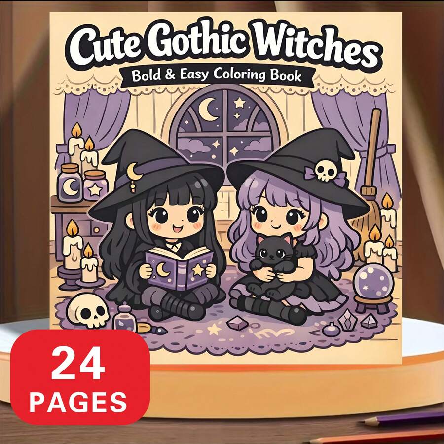 1 Cute Gothic Witch Coloring Book 24 Sheets (120gsm Thick Paper) Upgraded Deluxe Edition (Suitable For Easter, Thanksgiving, Christmas, New Year And Valentine's Day Gifts) - Single Piece - View 1