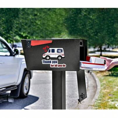 1pc/5pcs/10pcs Warm American Style, Fresh And Bright Color Scheme, Cartoon Mail Truck And Mailman Patterns, Easy To Stick And Install, Suitable For Various Mailbox Surfaces, Paying Tribute To Postal Workers, A Thank You Mailbox Decoration Sticker, Suitable For Everyday Outdoor Decoration And Year-Round Garden Decoration.