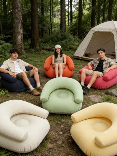 1pc Portable Inflatable Outdoor Leisure Chair. Soft And Comfortable U-Shaped Slouchy Sofa Chair | Breathable PVC, Ergonomic Design, Modern Seat, Lightweight Structure, Compact Seat, Foldable Inflatable Outdoor Leisure Recliner Sofa, Suitable For Living Room, Balcony, Camping, Picnic, Outdoor Seat, Camping Chair, U-Shaped Design, Compact Furniture, Easy To Carry, Durable Material, Foldable Sofa, Travelers, Campers, Soft And Fluffy Slouchy Sofa, Inflator Pump Needs To Be Purchased Separately