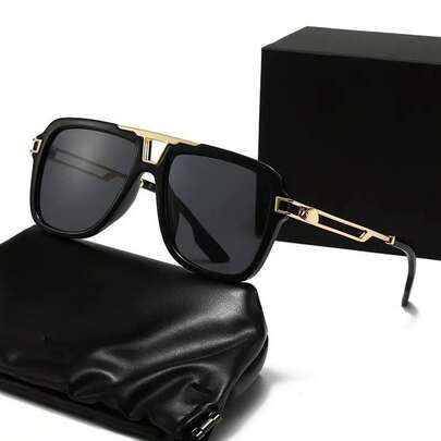 1 Pair Men's Oversized Metal Square Frame Retro Casual Versatile Decorative Fashion Glasses, Suitable For Outdoor Wear