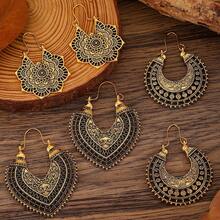 3/4 Pairs Of Fashionable New Vintage Distressed Western-Style Bohemian Hollow Floral Geometric Line Earring Sets Suitable For Women's Daily Wear - 金黃色2 - 查看 1