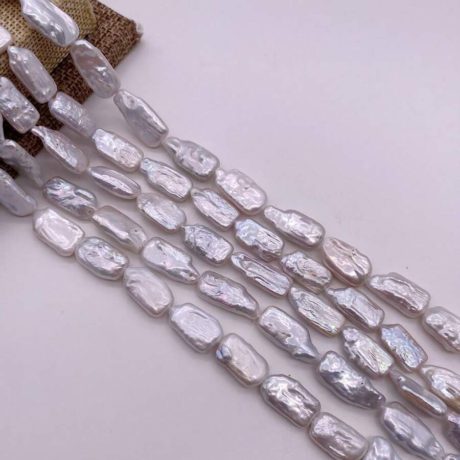 38cm/14.96in Asymmetrical Baroque Natural Freshwater Pearl Beads, DIY, Hole Diameter 0.9mm - White - View 1