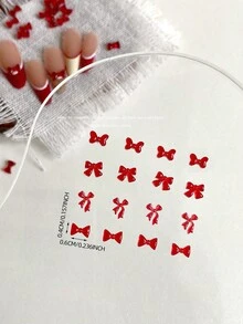 30 Stück/Tüte 3D Cut Out Rot Fliege Band Nail Art Dekorationen, Koreanisches DIY Nail Schmuck Zubehör Nägel - Verschiedenfarbig - Übersicht 3