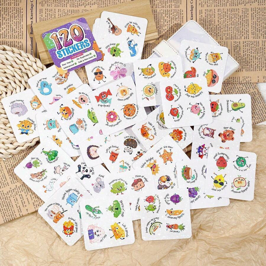 30pcs Unique Design Children's Reward Stickers, Funny Puns Cartoon Fruit & Animal Stickers, Suitable For Early Education - Multicolor - View 1