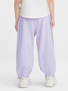 Balabala Boys Girls Summer Lightweight Breathable Mesh Spliced Casual Jogger Pants - Pink Purple - View 3