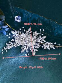 Silver Flower Bridal Hair Clip Handmade Rhinestone Women's Headpiece Suitable For Wedding Party Easter - Silver - View 7