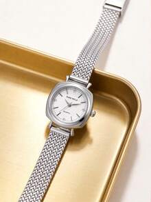 1件装女士时尚简约石英表，方形/圆形表盘，抛光银色表壳，优质合金材质，时尚金属表带，优雅低调的奢华设计，完美搭配现代休闲装束 - 白色 - 查看 3