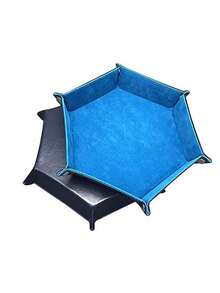 1pc PU Leather Velvet Folding Storage Tray, Hexagonal Dice Tray, Dice Holder Storage Box, Plain Desktop Storage Basket For Dice Games - A - View 9