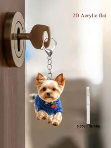 2D平面可爱约克夏梗犬图案毛衣2D亚克力钥匙扣，美观钥匙圈钱包手提包装饰礼物，送给爱狗人士的理想之选。新颖的亚克力设计钥匙扣装饰，适用于汽车钥匙扣、手机钥匙扣、背包和钱包钥匙扣装饰——可用作生日礼物、宠物爱好者钥匙扣、汽车钥匙包挂件、母亲节礼物、返校礼物。 - 彩色 - 查看 2