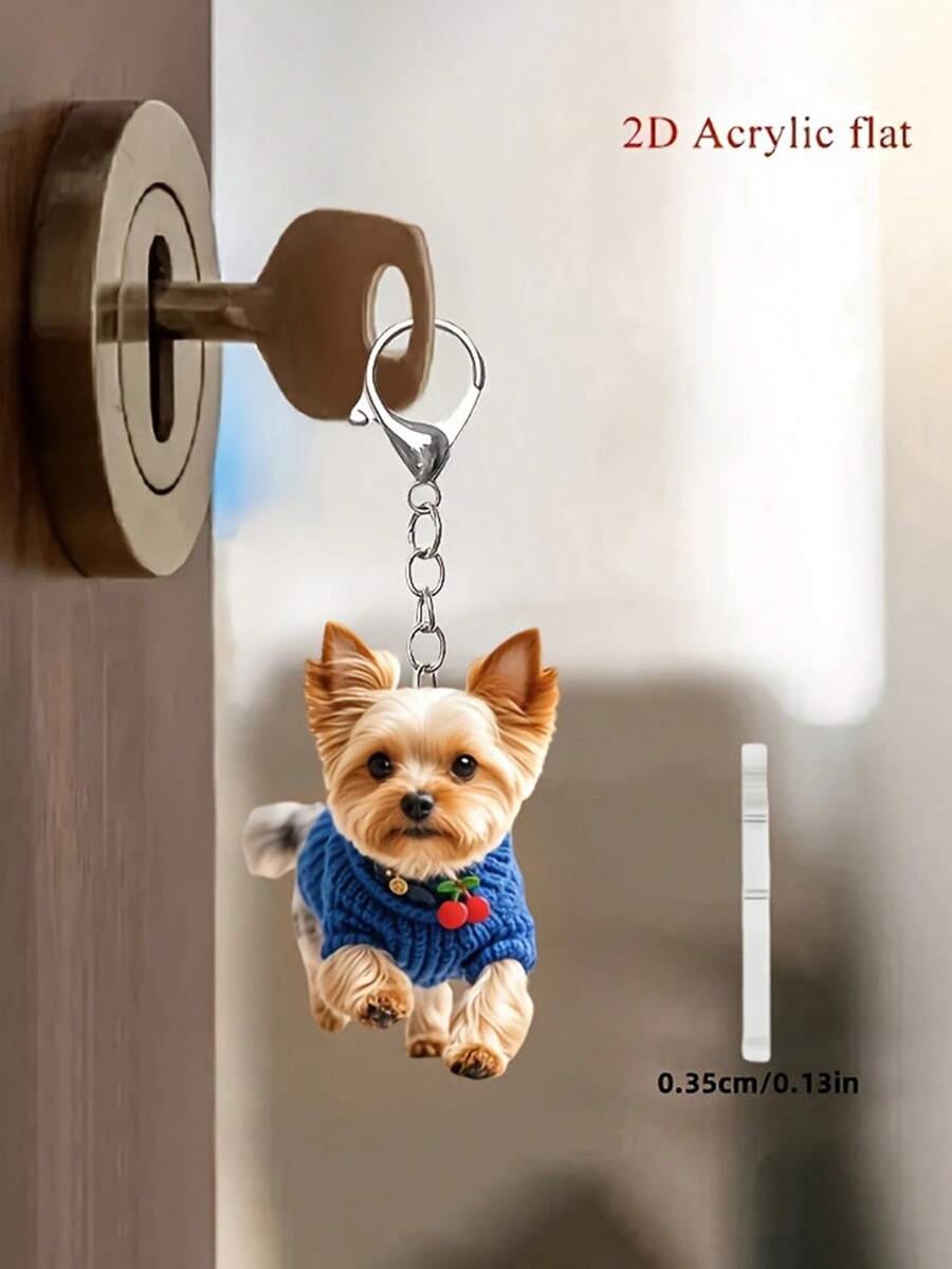 2D平面可爱约克夏梗犬图案毛衣2D亚克力钥匙扣，美观钥匙圈钱包手提包装饰礼物，送给爱狗人士的理想之选。新颖的亚克力设计钥匙扣装饰，适用于汽车钥匙扣、手机钥匙扣、背包和钱包钥匙扣装饰——可用作生日礼物、宠物爱好者钥匙扣、汽车钥匙包挂件、母亲节礼物、返校礼物。