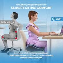 Breathable And Non Slip Seat CushionGel Seat Cushion For Office Chair Car Or Wheelchair Orthopedic Memory Foam Pad With Cooling Gel For Tailbone Sciatica And Back Pain Relief - 黑色 深灰色 - 查看 3