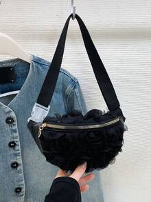 New Evening Flower Chest Bag, Girl's High-End Elegant Versatile Stylish Minimalist Crossbody Shoulder Bag - Black - View 5
