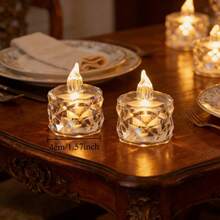12/24Pcs Crystal Flickering Flameless LED Tea Lights, Battery Operated Votive Wax Candles, Realistic Flame Decor For Wedding Table Centerpiece Christmas Valentine Birthday Party Home Holiday Gift - Diamond-shaped Candles - View 3