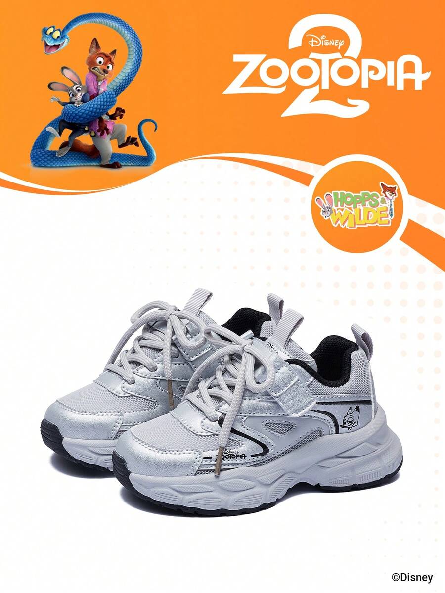 1 Pair Disney X Zootopia Collaboration Children's Sneakers, Suitable For Daily And Outdoor Wear, Comfortable, Non-Slip, Durable And Breathable (Children's Sneakers, Children's Shoes, Girls Shoes) - Silver - View 1