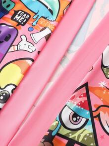 Streetwear Cartoon Graffiti Print 3/4 Sleeve Robe, Loose Fit Lightweight Unisex Kimono Cardigan, Pink - Pink - View 5