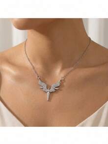 复古哥特风水钻天使翅膀、蜻蜓、蝙蝠吊坠项链，Y2K时尚女士项链 - 金色 - 查看 8