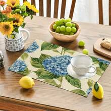 4/6/8 Piezas Set, Manteles individuales de Hortensia, Decoración de Fiesta, Manteles de Mesa de Comedor (Lino), Posavasos Lavables Impresos, Protectores de Superficie, Decoración Ideal para Reuniones Festivas en la Cocina y el Hogar - Multicolor - Ver 6