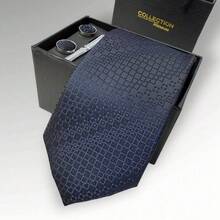 DOZE GOLDEN Premium Quality Traditional Tie Set For Events And Weddings. - 15 Navy Blue - View 3