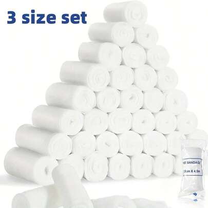 29/19/3卷，3种尺寸，177.17英寸套装，独立包装，高品质弹性纱布绷带 - 不含乳胶，格外柔软，自粘式，适用于户外运动、急救，是手腕/脚踝/膝盖的理想选择 | 独立包装，透气弹性PBT绷带，可拉伸，白色木乃伊装饰绷带，适用于万圣节健身配件、健身绷带、运动胶带，提供支撑和保护，弹性绷带，贴合牢固