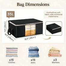 3 piezas Bolsas de almacenamiento plegables para el hogar, organizador doméstico para ropa, ropa de cama, suéteres, almohadas y almacenamiento en el armario - Negro 2 - Ver 5