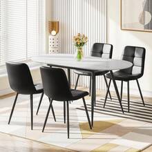 White Marble Table + 4 Black PU Chairs