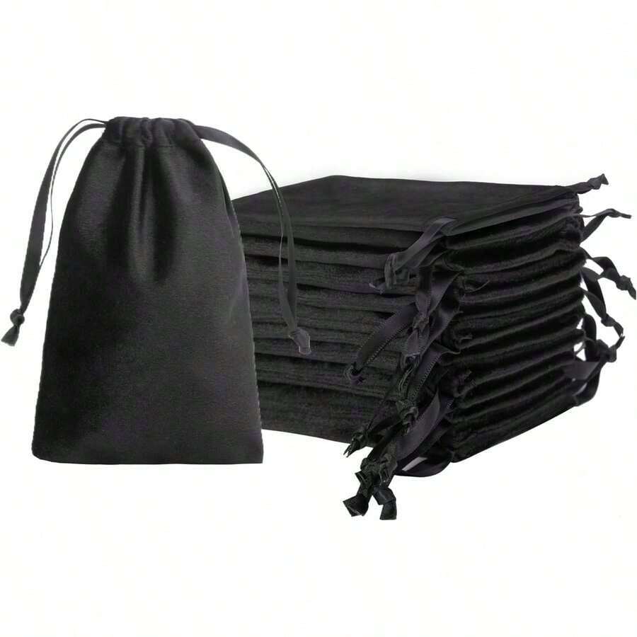 QIANF 12pcs Black Velvet Drawstring Bags 3x4 Inches Velvet Cloth Bags Jewelry Pouches Storage Wedding Party Favor - Rose Pink - View 1