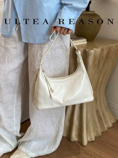 1个纯色PU皮革女士单肩包，时尚新月形腋下包，拉链封口，可调节肩带，适合女孩、女士、大学生、年轻职业人士、办公室、学校、工作、商务、通勤、户外、旅行、购物等场合。