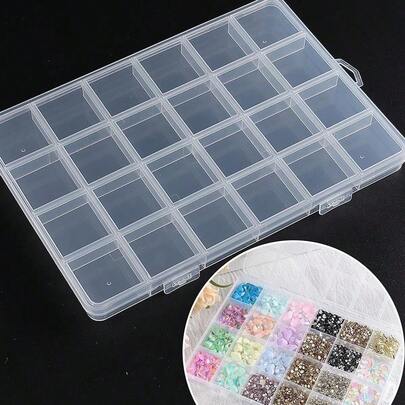 Hộp nhựa 24 ngăn đựng đá quý, đồ dùng làm trang sức DIY, hộp đựng móng tay đính đá, khay đựng móng giả, hộp đựng dụng cụ làm móng.