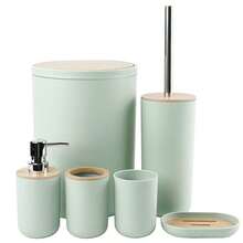 6件套塑料竹制浴室配件套装，包括垃圾桶、皂液器、皂碟、马桶刷架、牙刷架、漱口杯，适合作为生日、节日、乔迁、圣诞节礼物（灰色、黑色、米色、白色） - 彩色 - 查看 7
