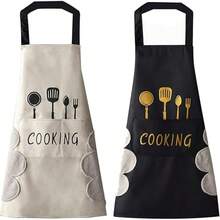 2pcs Adjustable Cooking Apron With Pockets, Waterproof And Oil-Resistant, Suitable For Cooking, Chef, Unisex Design, Simple And Elegant Cooking Apron - Multicolor - View 12
