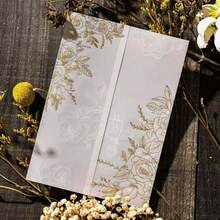 60 piezas Juego de tarjetas de invitación de 5x7 pulgadas con patrón de rosa dorada impreso y plegadas previamente - Sobres de invitación de papel transparente de 115 g/m² - Sobres de invitación de boda transparentes - Rectángulo - Ver 2
