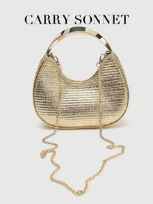 Women's Gold Handbag, Metal Handle Shoulder Crossbody Chain Tote Bag, Evening Party Clutch, Gift For Her - Ginger - View 4