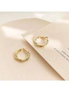 Luxury Retro Gold Twist Hoop Earrings, Unique Woven Texture Earrings, Versatile Daily Wear Earrings, Birthday Gift For Girlfriend - Gold - View 6