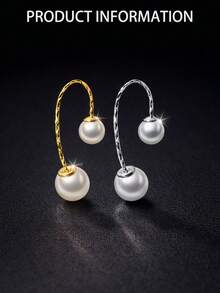 1件装925纯银双珍珠肚脐环 - 时尚圆形肚脐环肚脐钩 - 优雅肚脐饰品 - 單隻 - 查看 6