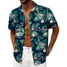 Hawaiian Shirt For Men Tropical Shirts Summer Beach Button Down Short Sleeve Luau Aloha Floral Cruise Vacation Outfit 2026 - 火烈鳥綠 - 查看 3