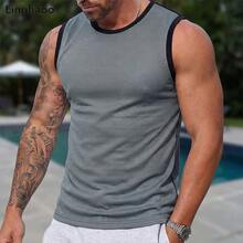 男士凉爽透气宽松圆领无袖背心，夏季 - 灰色 - 查看 1