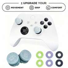 1 Set Performance Controller Thumbsticks & Precision Rings Kit For PS-5/PS-4 Controller, Professional High-Rise Analog Stick Extenders For Enhanced Aim Stability, Anti-Slip Thumb Grips For Pro Wireless Gamepads, FPS Gaming Accessories, Light Blue - 查看 2
