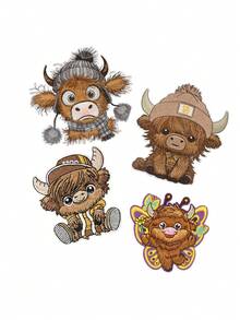 1 片可爱高地奶牛刺绣熨烫贴片 - 4 种款式可选：围巾奶牛、格子衬衫奶牛、棒球帽奶牛、蝴蝶奶牛。可熨烫或缝制在衣服、背包、帆布包上进行 DIY 装饰 - 非常适合作为节日礼物、奶牛主题装饰和手工爱好者的作品 - 高地牛 - 查看 11