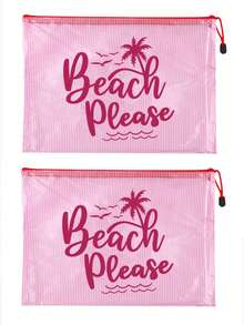 防水時尚沙灘包，印有「Beach Please」文字、棕櫚樹、海鳥和波浪圖案。大容量透明化妝包配尼龍拉鍊，輕便，春/夏收納，適合游泳、沙灘、潛水和夏季度假旅行，學生返校使用。輕便防曬收納包，適合送給朋友、家人、閨蜜、同學的禮物。生日、節日、派對、婚禮（伴娘）的完美禮物和紀念品，郵輪必備，夏季度假禮物 - 彩色 - 查看 19