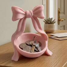 Bow-Tie Jewelry Tray, Cute Ribbon Ring Holder & Earring Storage Box, Small Necklace & Bracelet Bowl, Vanity Bedroom Decor, Aesthetic Gift For Girls/Women, Pink/White - Multicolor - View 8