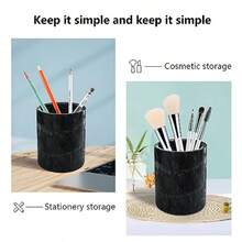 Soporte de mármol para escritorio soporte para brochas de maquillaje soporte para escritorio accesorios de patrón de mármol taza para lápices para niños organizador de escritorio duradero regalo ideal para el hogar la oficina - Atardecer rojo - Ver 6
