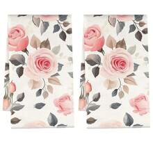 2pcs Pink Rose Print Kitchen Towels, 100% Polyester Kitchen Cleaning Cloths, Suitable For Restaurant, Kitchen And Home Decor; Quick-Drying, Lightweight, Fade-Resistant, Low-Shedding, Anti-Mildew, High Color Fastness, Size 40*60cm - Beige - View 12