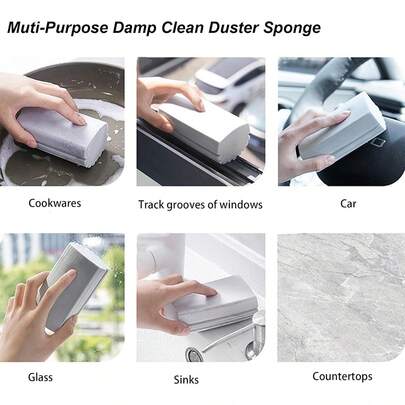 Bộ 2 miếng bọt biển lau chùi và hút bụi ướt, màu xám, bọt biển hút bụi ướt, bọt biển làm sạch đáy hộp thu bụi, bọt biển hút bụi ướt tái sử dụng, thích hợp để lau chùi nhà cửa, rãnh cửa sổ và vòi nước.