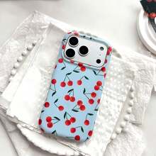 清新春夏水果图案红樱桃蓝底软触手机壳，适用于 17 Pro Max / 16 Pro Max / 15 Pro Max / 14 Pro / 13，时尚男女/简约/可爱手机壳 - 淺藍色 - 查看 8