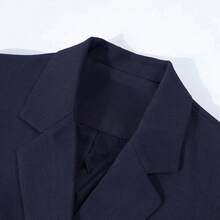 Áo blazer ren tay dài thanh lịch dành cho nữ, kiểu dáng rộng rãi, hai hàng cúc, màu xám đậm, phù hợp cho trang phục đi nghỉ mát mùa xuân. - Màu xanh hải quân - Xem 3