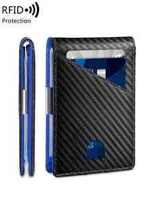 MIYIN Men's Anti-Theft Slim Wallet & Card Holder - With Clip Fashion Thin Multifunction Credit Card Holder Men Front Pocket Wallet Carbon Fiber Blocking Bifold Wallets Minimalist Casual Gifts For Boyfriend /Father/Husband Birthday Gifts Anniversary (Carbon Fiber Blue) Robber For Men Wallet Purse Wallet Small Wallet Men Wallet Leather Rfid Wallet - Blue - View 2