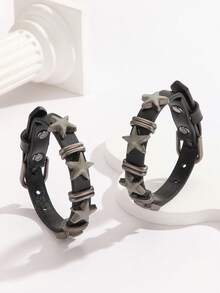 ATLVXJL 2pcs/Set Luminous Couples/Friendship Leather Bracelet With 4 Glowing Stars, Casual Accessory Suitable For Daily Wear And Holiday Gift - Multicolor - View 7