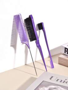 3pcs Smooth Hair Brush Set | Pointed Tail Brush, Boar Bristle Brush, Fine Mist Spray Bottle, Edge Brush, Volumizing Brush | Smooths Frizzy, Flyaway Hair | Pink/Black/Purple | Spring Gift, Graduation/School Gift | Salon, Beauty Parlor, Travel, Back To School, Vacation Essential - Hair Comb Set - View 15