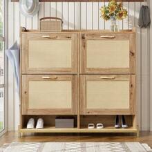 High-Quality 4-Drawer Rattan Cabinet With Solid Wood Handles - Suitable For Bedroom, Living Room, Dining Room, Hallway - Dimensions: W80/H80/D38 Cm - Wood - View 4