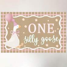 1set,One Silly Goose Birthday Banner Decor, Kraft Paint Paper Decoration One Silly Goose Backdrop For Princes First Birthday Party Decorations,Cute Goose With Pink Hat & Balloon Design For Babe 1st Birthday, Farm Themed Party & Photo Booth Background,Goose 1st Birthday Banner Gender Neutral Celebration & Photo Booth - View 2